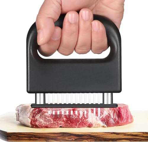 MEETOZ Attendrisseur de viande, 48 lames d'aiguille ultra tranchantes en acier inoxydable pour attendrir le bœuf, le porc, la dinde, le poisson, outil de cuisine idéal pour attendrir, marinade,