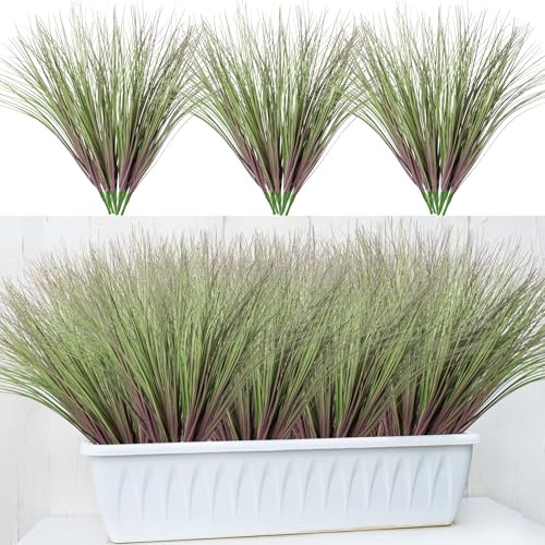Ttranewsoo Fake Grass Artificial Grass Greenery Stems Fall Flowers Artificial Shrubs Wheat Grass Greenery Home Decor Artificial Plants Ornamental Grass Outdoor Fake Grass Leaves(24pcs) Purple-Green