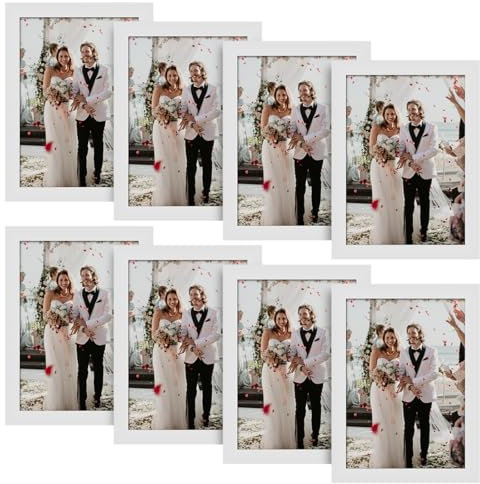 Anhow Set di 8 Cornice 10x15 cm (4 x 6 Pollici), Cornice Foto 10x15 cm Cornici Portafoto per la Decorazione - Bianco / 8 Pezzi