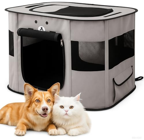 ALLSOPETS Parc pour Chien Pliable, Enclos Portable pour Chiot Chat Lapin, Tente Respirante d’Intérieur/Extérieur avec Sac de Transport, Idéal pour Voyage et Camping (Gris Cendré, XXL)