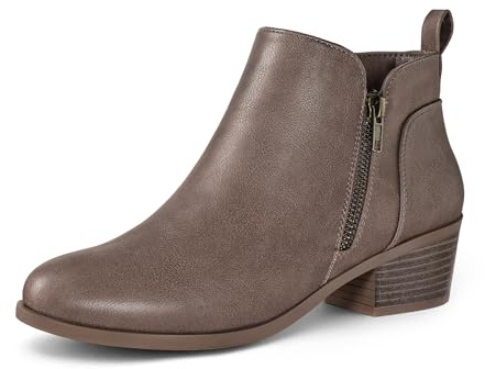 mysoft Women's Ankle Boots Low Chunky Heel Round Toe Casual Comfortable Short Booties with Side Zipper