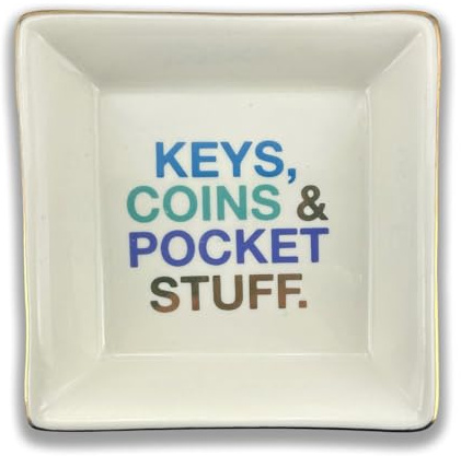 Keys, Coins & Pocket Stuff Ceramic Trinket Tray Man Dish Decorative Gift for Him LKTT005 by LK