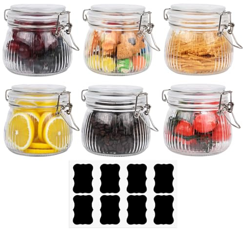 SternSinn 6 Stück Einmachgläser Set, Gestreift Gläser mit Deckel 500 ML, Einmachgläser mit Bügelverschluss Luftdicht, Einmachgläs mit Drahtbügel für Kaffee, Tee, Zucker, Nüsse, Gewürze