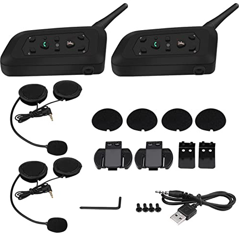 ZDETGU V6 Pro Headset Intercom System för 6 åkare 800 M Intervall med A2DP Stereo Music Auto Paring IP65 (Dubbelspåsar)