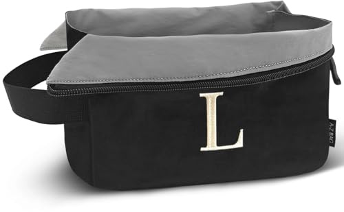 A-Z BAG Beauty case da viaggio con apertura ampia, impermeabile, borsa organizer per la rasatura da palestra, borsa per il trucco personalizzata da donna (L, Nero)