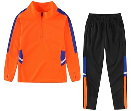 M2C Boys Color-Block 2 Piece Tracksuit 1/4 Zip Training Jacket and Pants 9-10 Orange