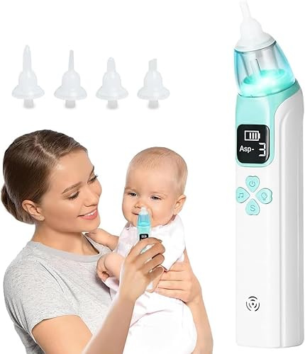 SGZIOO Aspirador Nasal Bebe Electrico, Aspirador Nasal para Bebe Electrico con 3 Niveles de Succión, 3 Boquillas de Silicona, Función Musical y Luz,Recargable,para Recién Nacidos,Bebés,Niños Pequeños