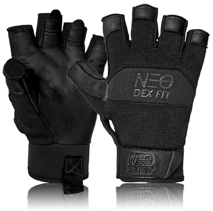 DEX FIT MG210P Fingerfria mekaniska handskar, vattentät läderpalm, 3D-komfort, fingerlösa handskar för självreparation, fiske, DIY; svart/svart L 1 par