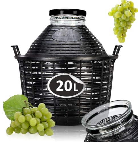 SUPERBUTELKI.PL Ballon En Verre De Fermentation 20 L Avec Panier Et Treillis De Protection – Pour Vin, Liqueur Et Jus (Col Large)