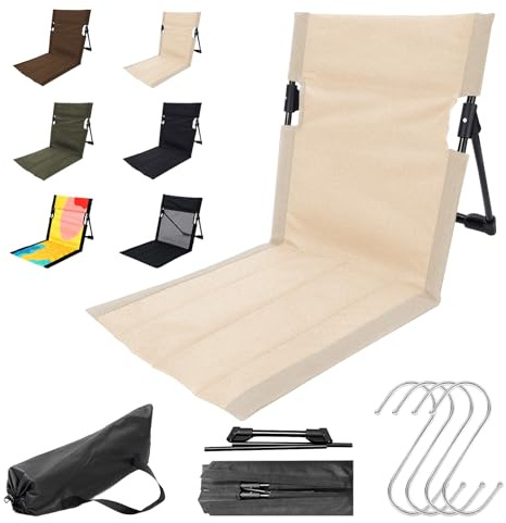 Gonggi Folding Beach Chair, Beach Chairs Low Folding Lightweight, Floor Chair with Back Support for Fishing Barbecues Hiking Traveling Outdoors Activities Camping Chaired (Off White)