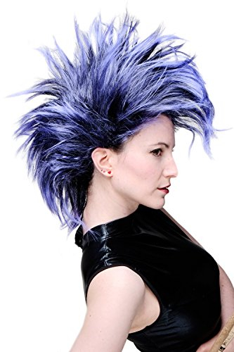 WIG ME UP - PW0078-1-P103PC10 Perücke Faschingsperücke Karneval Punk Glam Vamp Mohawk Iro Auftoupiert Schwarz Blauviolett
