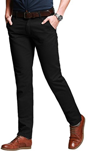 Match Men's Slim Fit Tapered Stretchy Casual Pants (34W x 31L, 8050 Black)