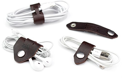 Pack & Smooch Kabel Organizer Set | Kabelhalter, Kabelbinder aus Leder | 100% Pflanzlich gegerbtes Leder | Made in Germany | Farbe in Dunkelbraun