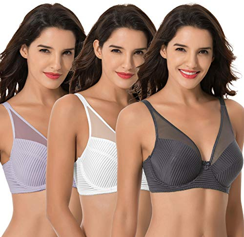 Curve Muse Reggiseno con Copertura Integrale con Ferretto Sfoderato per Taglie Forti da Donna-Confezione da 3-Lavanda,Grigio,Crema-4F