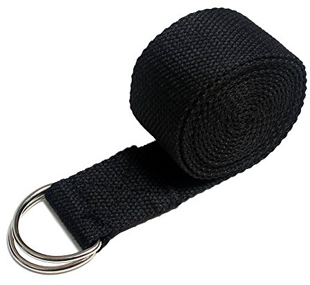D-Ring Yoga Gurt 100% Baumwolle Polyester Weiches Yoga Stretching Gurtband 3,8 cm x 183 cm Für allgemeine Fitness, Flexibilität und Physiotherapie (1 Stück, Schwarz)