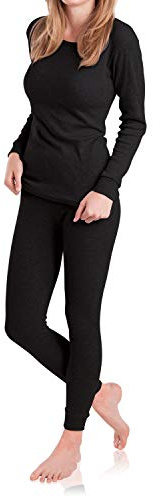 MT - Juego de ropa interior de esquí y térmica para mujer - Ropa interior de manga larga con forro polar interior