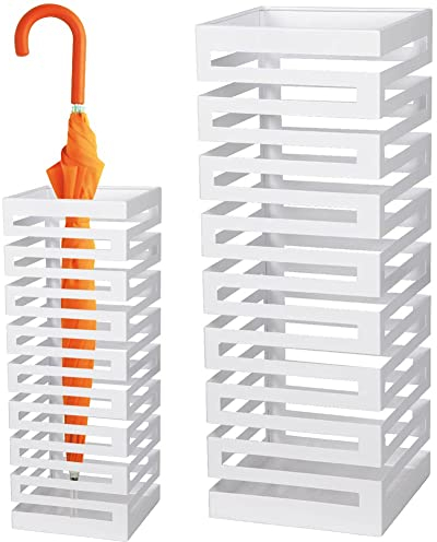 BAKAJI Portaombrelli in Metallo Forma Quadrata con Decorazione a Intarsi Stand per Ombrelli Design Moderno Dimensioni 52 x 19 cm (Bianco)