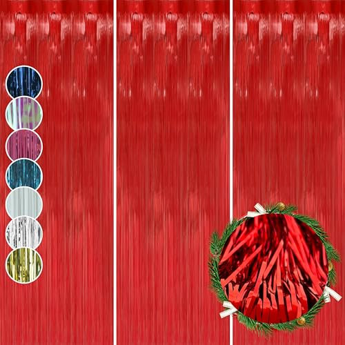 3 tende a lametta rossa per capelli 50 cm, decorazione natalizia, ideale per addio al nubilato, compleanno, festa di Natale