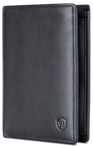 VON HEESEN Leder Geldbörse Herren mit Münzfach & RFID Schutz I Echtleder Geldbeutel für Männer & Damen I Portemonnaie Brieftasche Wallet Portmonee (Schwarz, MIT MÜNZFACH)