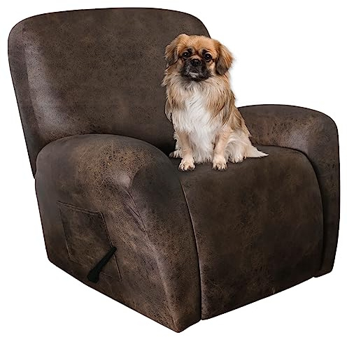 ANARACHON Leather Like Recliner Chair Covers Heavy Duty, 4 Pieces Recliner Cover for Recliner Chair, Leather Cover for Recliner slipcovers Washable for Pets (Dark Brown)