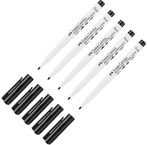 Faber-Castell 205060 - Marcador textil, punta redonda de 1 mm, lavable hasta 95°C, marcador negro para ropa, 5 unidades