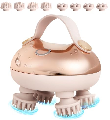 arboleaf Massaggiatore Cuoio Capelluto e Corpo Elettrico Massaggiatore Testa Ricaricabile Impermeabile IPX7 con 8 Teste di Massaggio in Silicone Per il Rilassamento del Corpo, Regalo, Rosa