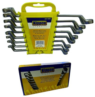 kippen 1049X - Juego de 8 llaves de doble anillo poligonal de acero especial. Medidas: 6x7-20x22 mm.