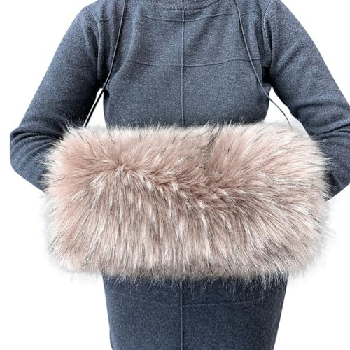 Surakey Faux Fur Hand Muffs Women Winter Warmer Fuzzy Pouch Furry Plush Arms Warmer Thickened Muffler Wedding Girl Kids Elegant Luxury Chic Fashion Party Festival Activity (Grey with Black)