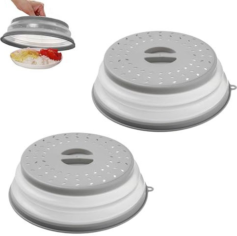 2 fundas para alimentos para microondas, cubierta plegable para salpicaduras de microondas, tapa de alimentos para platos, tapa protectora contra salpicaduras, TPR sin BPA, colador colador de cocina