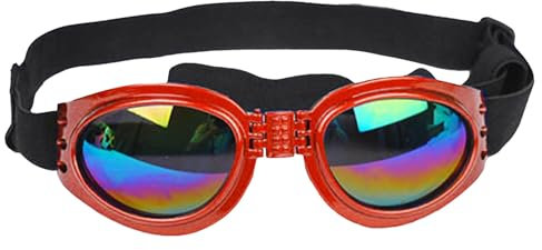 Hundebrille Sonnenbrille für Hunde Anti-UV Schutzbrille, Hunde Winddichte Wasserdichter Dog Polarized Sunglasses mit Verstellbarer Riemen für Kleine Mittlere Hunde (1 Rot,Einstellbar)