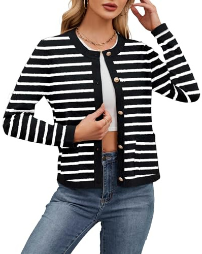 NEINEIWU Damen Basic Langarm Frühling-Jacke Weiche Gestrickt Cardigan Vintage 2024 Open Front Strickjacke Festliche Party Oberteile