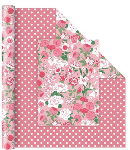 WERNNSAI Geschenkpapier zum Muttertag – 1 Rolle 43cm x 10m Geschenkpapierrolle zum Muttertag Frühling Tulpen Nelken rosa Blumenmuster Geburtstags Muttertagsparty Geschenkpapier mit Schneidegitter