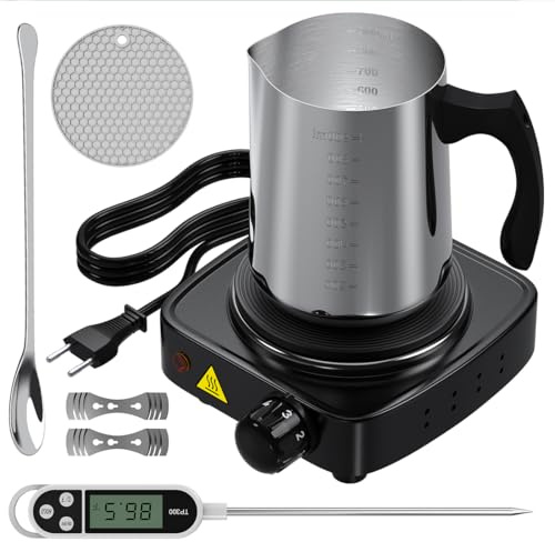 ZIONYA Kit de fabrication de bougies professionnel - Pot d'arrosage en acier inoxydable de 900 ml + outils - Kit complet pour débutants et professionnels, avec thermomètre