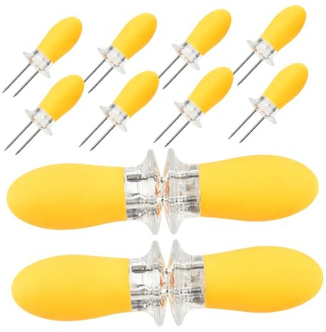 HIAKDOFT 12 Pezzi Forchetta di mais in acciaio inossidabile spiedo pannocchia detentori di mais porta mais Gel di silice