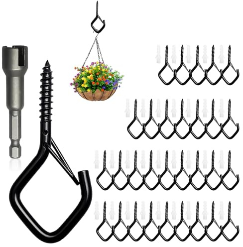 Ganchos de Tornillo M5 - 30 Piezas Alcayatas Pared - Gancho Pared - Ganchos para Colgar con Rosca para Pared, Techo, Plantas, Decoración, Lámparas, Campanas de Viento, Casitas de Pájaros (Negro)