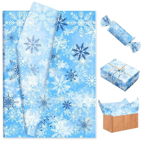 50 ark frysta snöflingor omslagspapper vinterunderland snöflingor pysselpapper gör-det-själv för vinterfödelsedagar gör-det-själv hantverk presentförpackning blå
