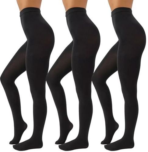 InfiniZer 3 Pairs Thick Black Tights Women, 100 Denier Winter Warm Soft Stretch Opaque Tights Control Top Ladies Pantyhose