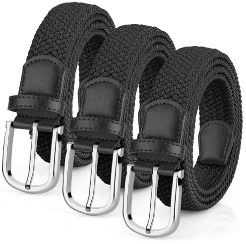 Leskyair 3PCS Elastic Braided Belts for Men and Women,Work Belt Unisex Stretch Woven Belt for Trousers Casual