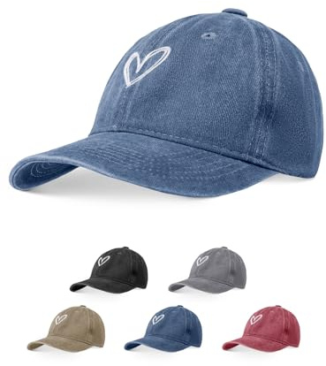 Decorie Cappello Baseball Donna Vintage con Ricamo Cuore - Cappellino con Visiera Regolabile in Cotone per L'Estate (Blu Marino,Taglia Unica)