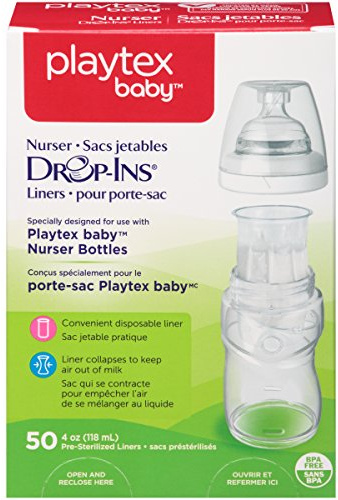 Playtex Baby Nurser Bottles Drop-Ins Recyclable Disposable Liners, Pre-Sterilized, 4 Oz, 50 Count