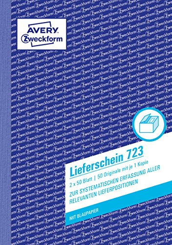 AVERY Zweckform 723 Lieferschein (A5, 2x50 Blatt, mit einem Blatt Blaupapier und einem blanko Durchschlag, zur systematischen Erfassung aller relevanten Lieferpositionen) weiß, 1 Stück