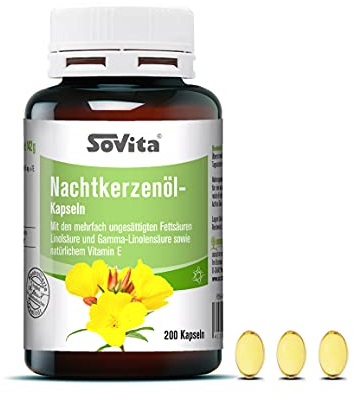 sovita Nachtkerzenöl-Kapseln | Mit den mehrfach ungesättigten Fettsäuren Linolsäure und Gamma- Linolensäure sowie natürlichem Vitamin E | Nahrungsergänzungsmittel | 180 Kapseln