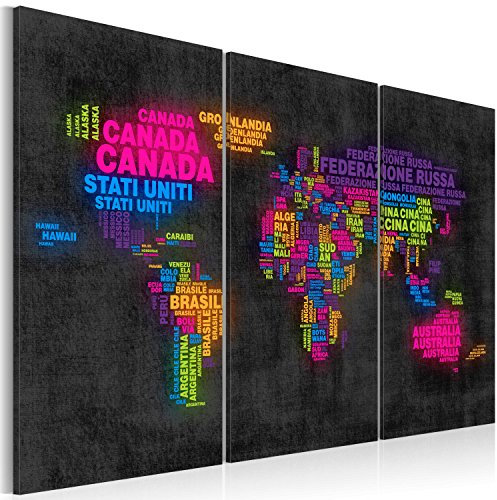 B&D XXL - Lavagna Di Sughero per Puntine - Mappa Mondo 120x80 cm 3 Pezzi - Bacheca Sughero da Parete & Quadri Componibili in un Uno - Grande Decorativo per Parete per le Note - Geografica k-C-0046-p-a