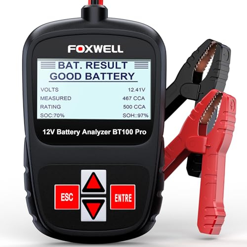 Car Battery Tester FOXWELL BT100 PRO, 12V Battery Load Tester, 100-1100CCA Automotive Digital Battery Analyzer for Car Truck Motorcycle SUV Boat Marine RV & Pickup