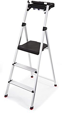 Rubbermaid 3-Step Ladder, Aluminum Lightweight Folding Step Stool with Project Tray, Silver, Tested to US Safety Standards, No Assembly Required