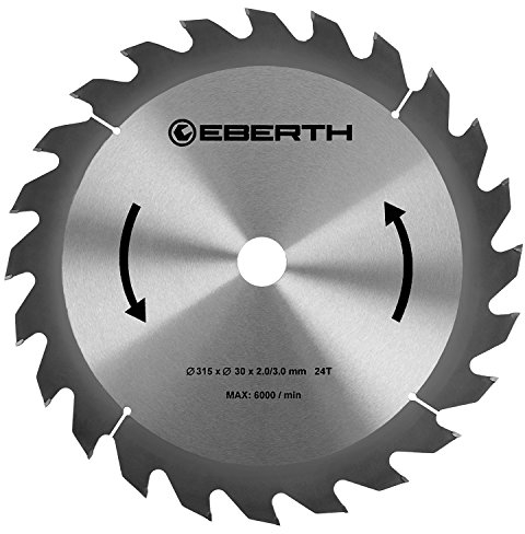 EBERTH Kreissägeblatt Sägeblatt Kreissäge Blatt aus Stahl mit Hartmetall-Zähnen für Holz-Schnitte (315mm Durchmesser, 30mm Bohrung, 2.0mm Blättstärke, 3.0mm Schnittbreite, 24 Zähne, RPM Max. 6000)