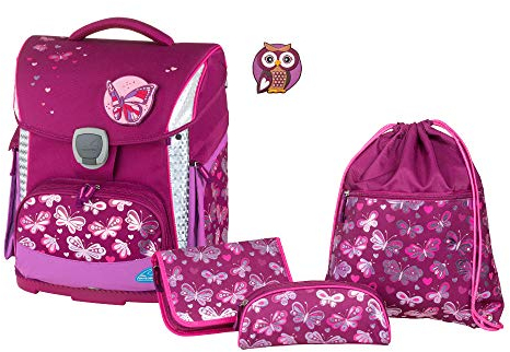 Schulranzenset Plus mit Federmappe, Schlamper und Sportbeutel, Butterfly, leicht, ergonomisch, 4 teilig