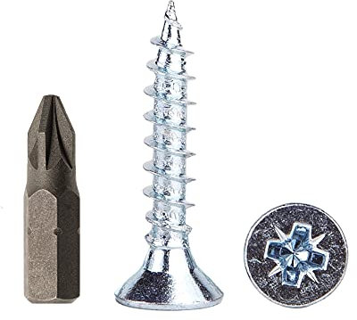 Lote de 100 tornillos de madera de acero chapado en zinc de 5 x 25 mm, tornillos de madera aglomerada, tornillo universal Pozi-Drive, PZ totalmente roscado, Pozidriv (100, 5,0 x 25 mm)