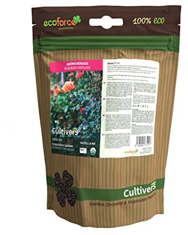 CULTIVERS Engrais pour Roses et grimpantes 250 g. L'engrais écologique améliore la Floraison et l'arôme des Fleurs. 100% d'origine Biologique et végétalienne