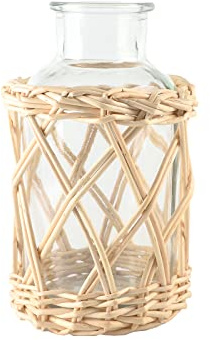 Flower Vases with Wicker Cover Woven Glass Vase Decorative Flower Bottle for Dining Room/Bedroom/Bathroom/Mantel (Willow)